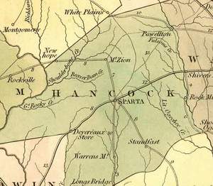 Hancock County Map>

Richard Sims resided in Powell's Creek near Powellton, Georgia. His land must have fallen in Taliaferro County after 1820 because he was listed on the 1820 Hancock
County Census and 1830 Taliaferro County Census.  I compared these two census records with the Decatur County Census (where he resided in 1840) and the age ranges of
the children fit.  He had 7 sons and 5 daughters. In order to establish this Richard as the father of Colonel Richard Simms (born 1818 in Hancock County), I traced 
all of the Simms's families in Hancock County.  The other Richards belong to a Maryland family, members of which gravitated to Coweta and Newton 
Counties. (See this genealogy). <img src=